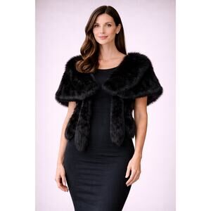 Vintage Black Fur Stole Cape Wrap Fully Lined Tails Evening Formal